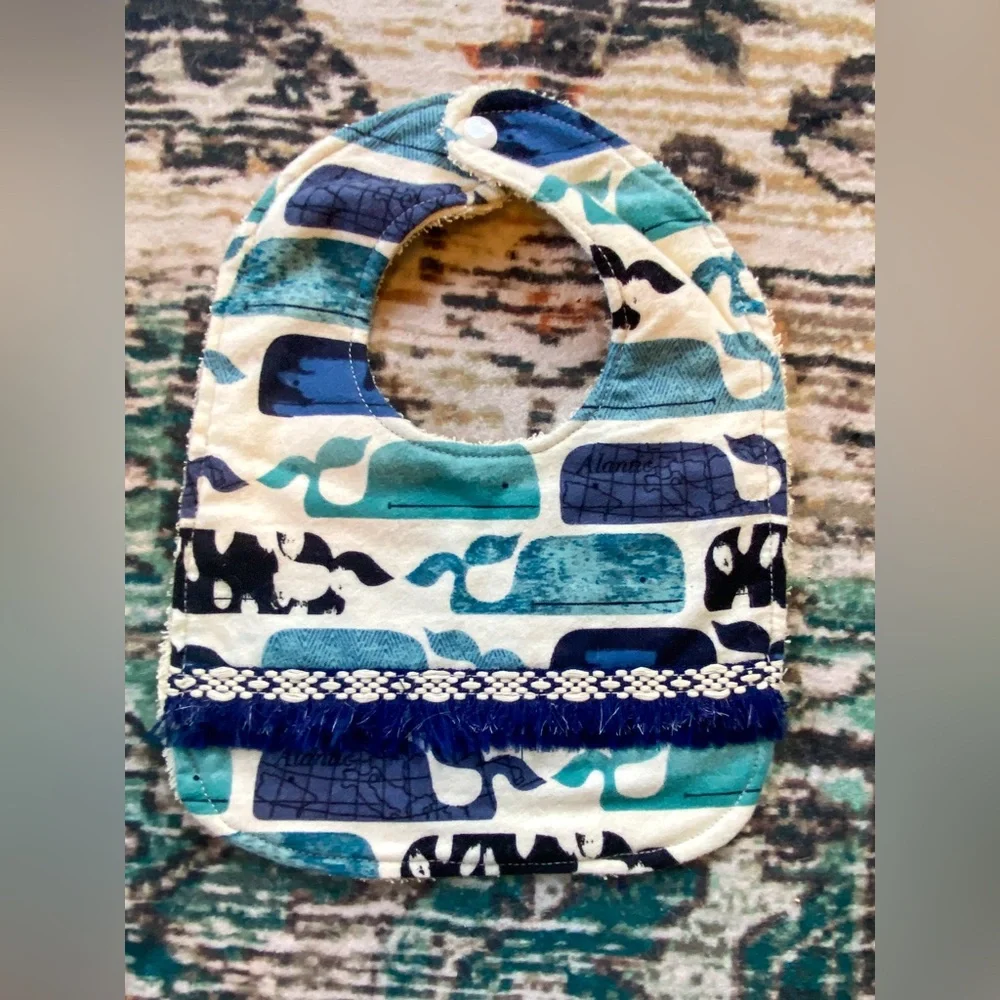 Blue Whale Print Handmade Baby Bib